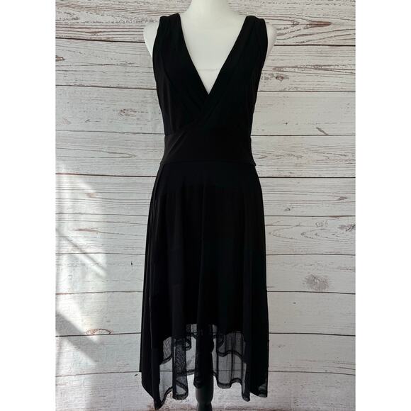BCBGMAXAZRIA New Mesh & Jersey Crossover Dress Black Combo Size Small - Picture 2 of 14